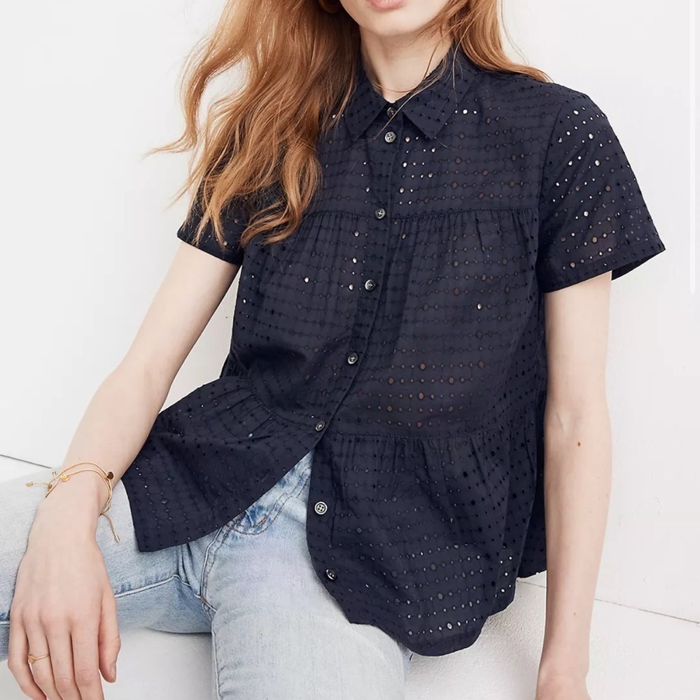 Madewell eyelet seamed button down shirt